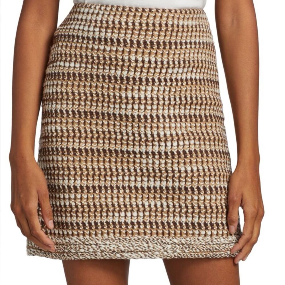 NWT St John Skirt 79% Wool Multi Camel Boucle Tweed Knit Textured Tan Brown 14